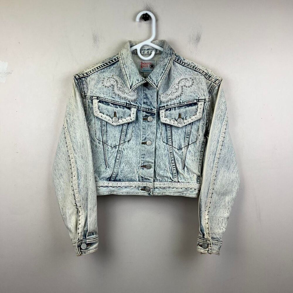 Vintage 80s Dakota Blue Acid Wash Denim Jacket Size S